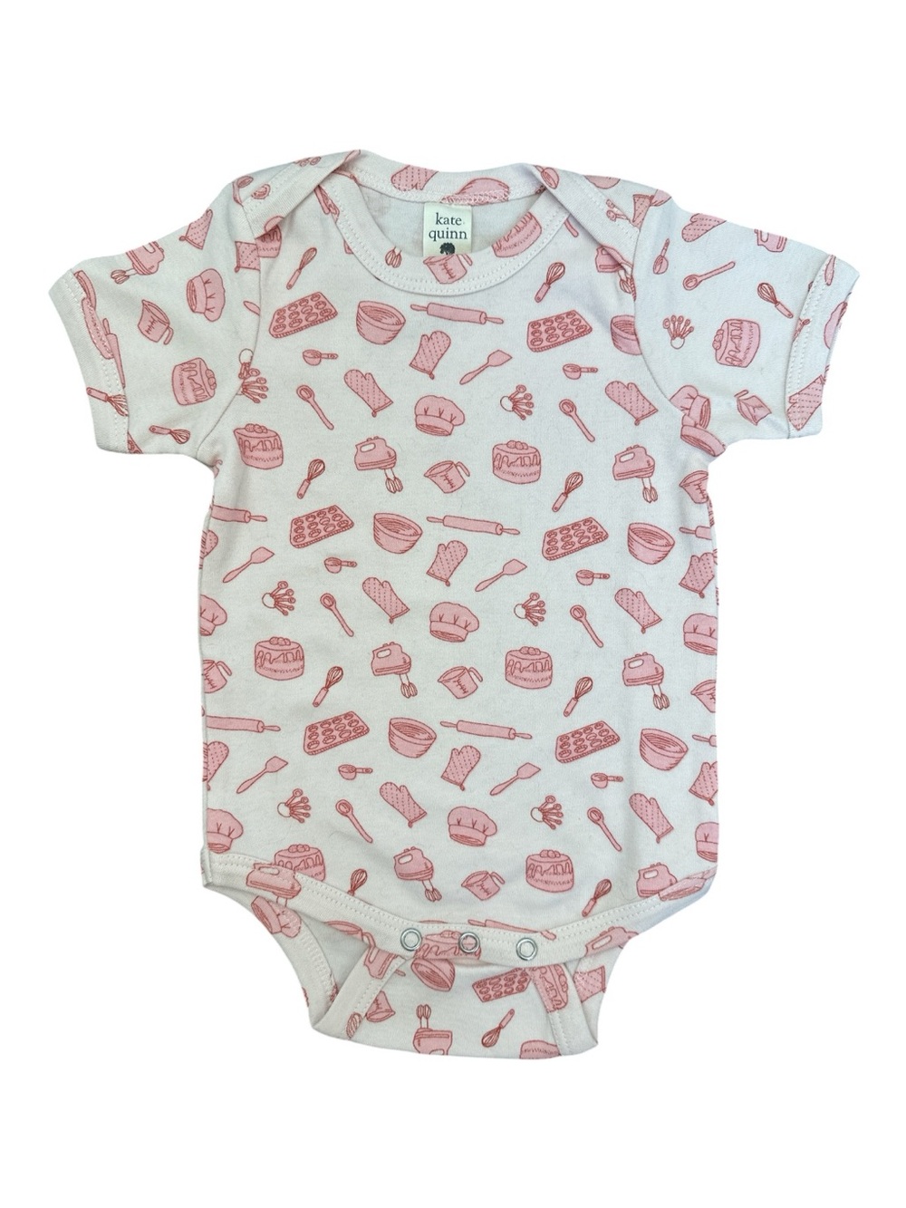 KATE QUINN Light Pink Baking Print One-Piece Snap Bodysuit - Cake, Cupcakes
